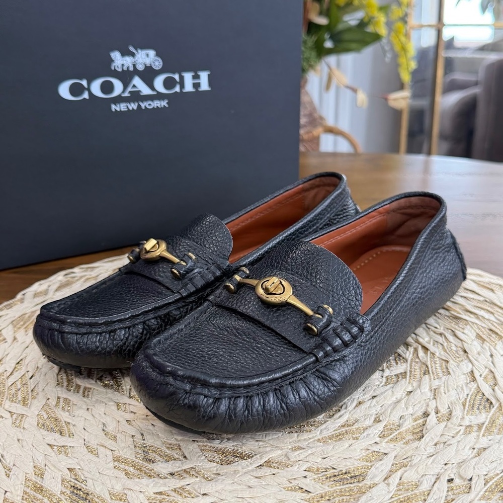 Coach Women's Black Leather Crosby Driver Turnlock Loafer Flats Size 7.5 - Picture 5 of 10